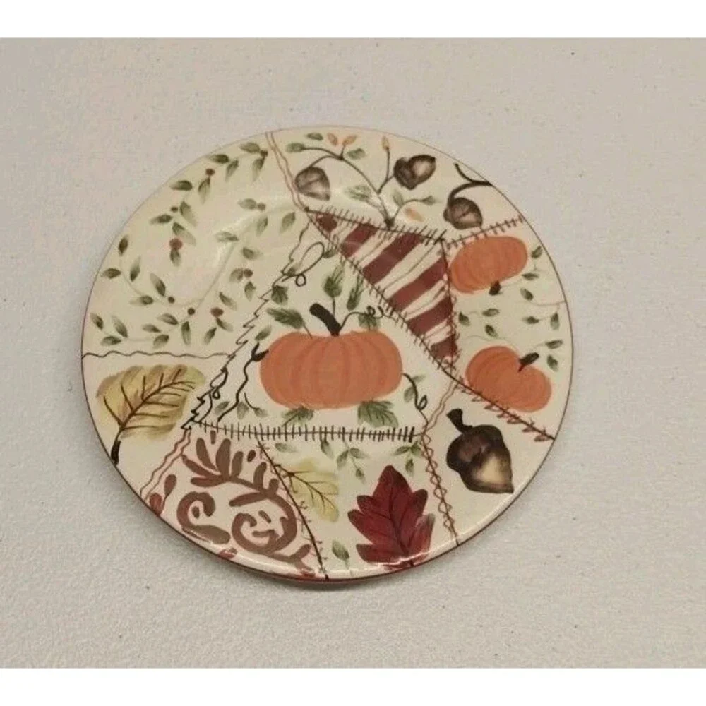 Yankee Candle Small Jar Ceramic Shade & Plate Patchwork Fall Pumpkin Leaf